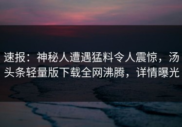 速报：神秘人遭遇猛料令人震惊，汤头条轻量版下载全网沸腾，详情曝光