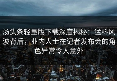 汤头条轻量版下载深度揭秘：猛料风波背后，业内人士在记者发布会的角色异常令人意外