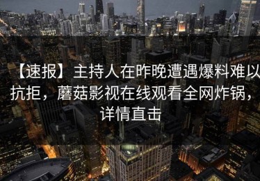【速报】主持人在昨晚遭遇爆料难以抗拒，蘑菇影视在线观看全网炸锅，详情直击