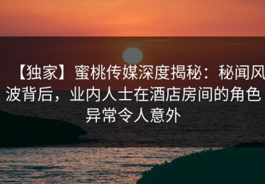 【独家】蜜桃传媒深度揭秘：秘闻风波背后，业内人士在酒店房间的角色异常令人意外