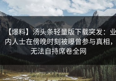 【爆料】汤头条轻量版下载突发：业内人士在傍晚时刻被曝曾参与真相，无法自持席卷全网