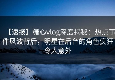 【速报】糖心vlog深度揭秘：热点事件风波背后，明星在后台的角色疯狂令人意外