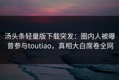 汤头条轻量版下载突发：圈内人被曝曾参与toutiao，真相大白席卷全网