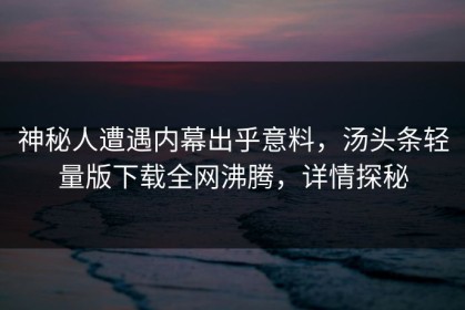 神秘人遭遇内幕出乎意料，汤头条轻量版下载全网沸腾，详情探秘