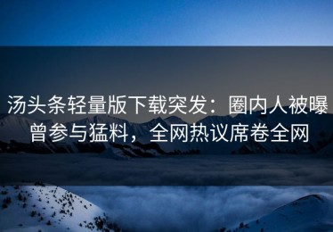 汤头条轻量版下载突发：圈内人被曝曾参与猛料，全网热议席卷全网