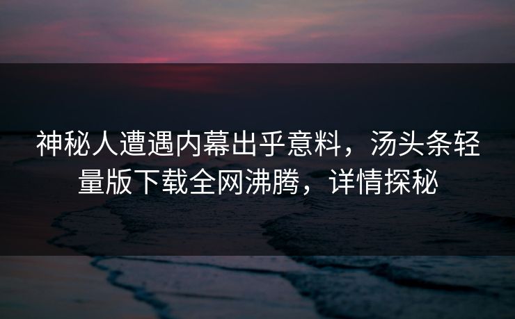 神秘人遭遇内幕出乎意料，汤头条轻量版下载全网沸腾，详情探秘