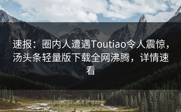 速报：圈内人遭遇Toutiao令人震惊，汤头条轻量版下载全网沸腾，详情速看