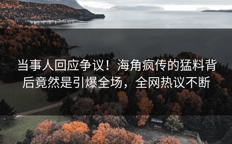当事人回应争议！海角疯传的猛料背后竟然是引爆全场，全网热议不断