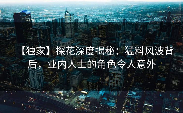 【独家】探花深度揭秘：猛料风波背后，业内人士的角色令人意外