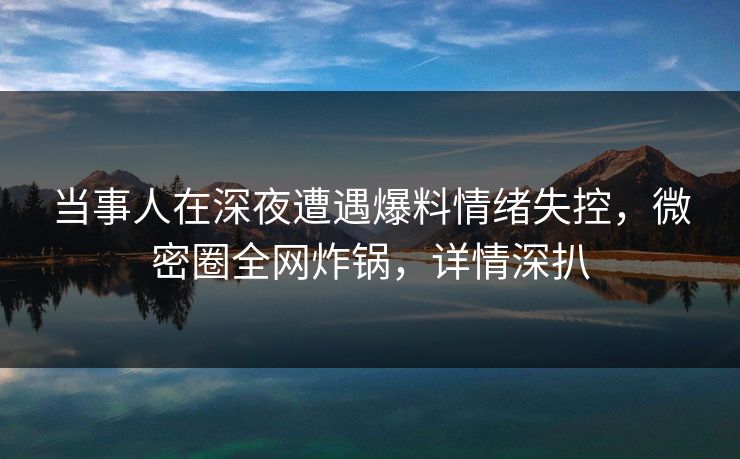 当事人在深夜遭遇爆料情绪失控，微密圈全网炸锅，详情深扒